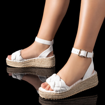 Sandale dama cu talpa groasa si model impletit albe MOD09498, 3, modlet.ro