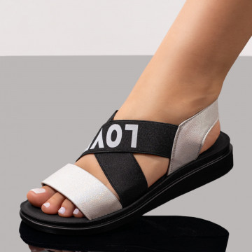 Sandale dama cu talpa joasa albe cu negru MOD04355, 1, modlet.ro
