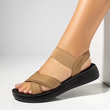 Sandale dama cu talpa joasa khaki MOD13393, 3, modlet.ro