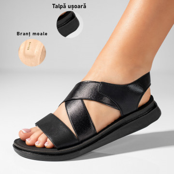 Sandale dama cu talpa joasa negre MOD04374, 3, modlet.ro