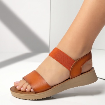 Sandale dama cu talpa joasa si bareta elastica portocalii EVA75