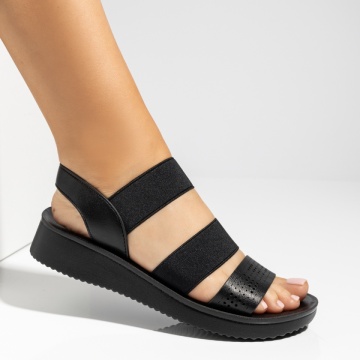 Sandale dama cu talpa joasa si barete elastice negre EVA59, 3, modlet.ro