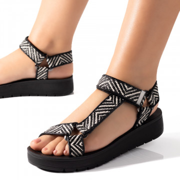 Sandale dama cu talpa joasa si inchidere cu scai negre MOD05199, 3, modlet.ro