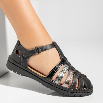Sandale dama cu talpa joasa si inchidere cu scai negre MOD13672, 3, modlet.ro