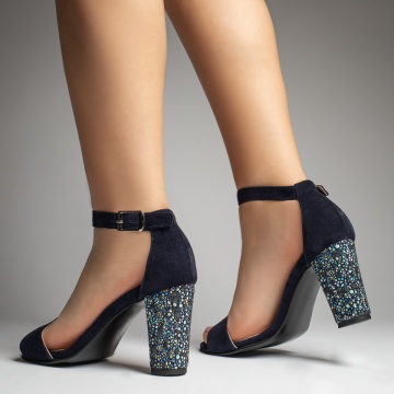 Sandale dama cu toc albastru inchis suede din Piele naturala ZEF04809, 2, zeforia.ro