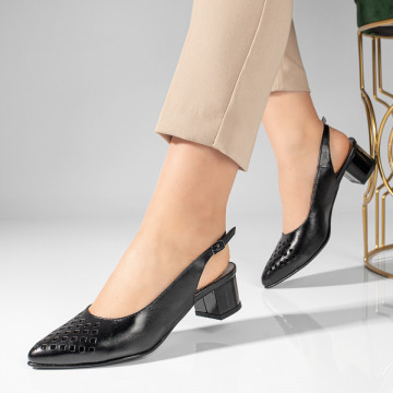 Sandale dama cu toc gros negre din Piele Naturala MOD11304, 4, modlet.ro