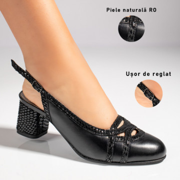 Sandale dama cu toc gros negre din Piele naturala MOD11391, 3, modlet.ro