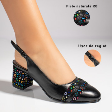 Sandale dama cu toc gros si bareta negre din Piele naturala MOD11389, 3, modlet.ro