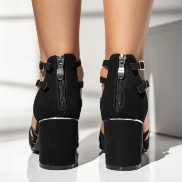 Sandale dama cu toc gros si fermoar negru suede MOD13799, 2, modlet.ro