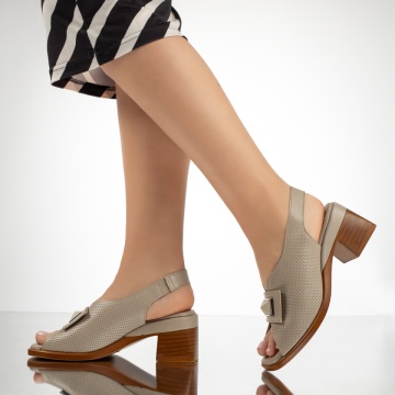 Sandale dama cu toc gros si perforatii gri din Piele naturala MOD13639, 2, modlet.ro