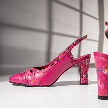 Sandale dama cu toc si bareta roz cu print din Piele naturala MOD11457, 4, modlet.ro