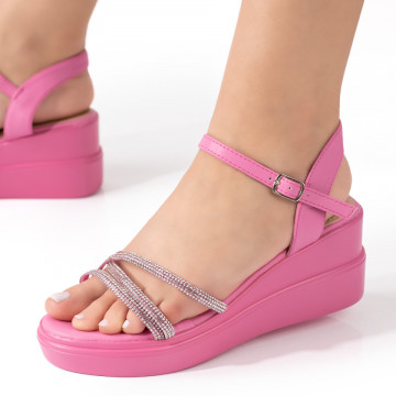 Sandale dama roz cu platforma si barete cu pietre MOD08541, 1, modlet.ro