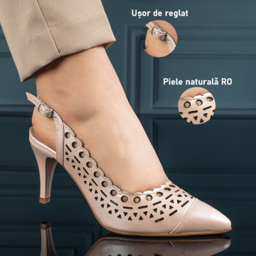 Sandale dama roz perforate cu toc subtire din Piele naturala MOD11307, 3, modlet.ro