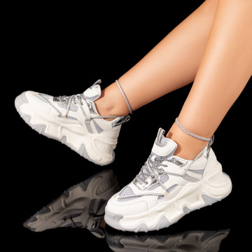 Sneakers dama albi cu gri si talpa groasa MOD10061, 3, modlet.ro