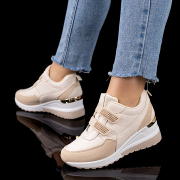 Sneakers dama cu pietre aplicate bej MOD09594, 3, modlet.ro