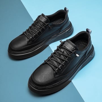 Adidasi barbati, Tenisi barbati cu siret elastic si talpa groasa negri MOD13978, modlet.ro