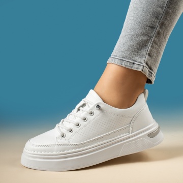 Tenisi dama cu siret elastic si talpa groasa albi MOD13987, 3, modlet.ro