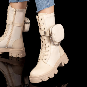 Bocanci cu talpa groasa si accesoriu tip portofel bej MOD07728, 3, modlet.ro