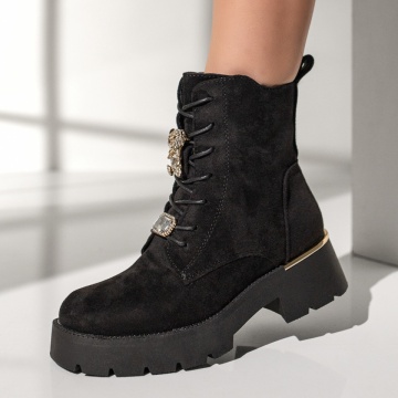 Bocanci dama cu accesorii metalice si fermoar negru suede MOD12345, 2, modlet.ro