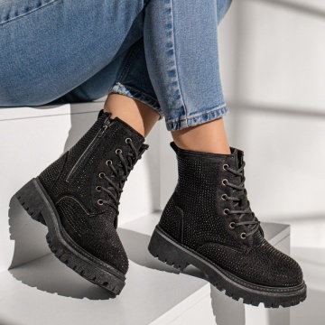 Bocanci dama cu fermoar si strasuri aplicate negru suede MOD12239, 4, modlet.ro