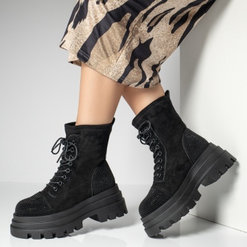Bocanci dama cu pietre aplicate negru suede ZEF12264, 2, zeforia.ro