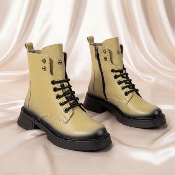 Bocanci dama cu siret si fermoar verzi din Piele naturala MOD10453, 1, modlet.ro