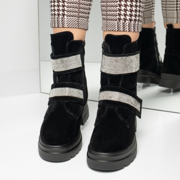 Bocanci dama cu talpa groasa si strasuri negru suede MOD14109, 3, modlet.ro