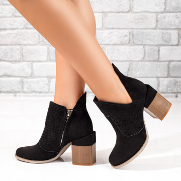 Botine dama cu fermoar si toc negre suede MOD10385, 3, modlet.ro