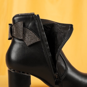Botine dama cu fundita si toc gros negre MOD14085, 4, modlet.ro