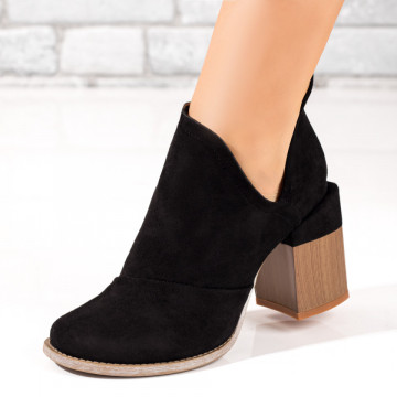 Botine dama cu toc gros maro si fermoar negre suede MOD10380, 1, modlet.ro