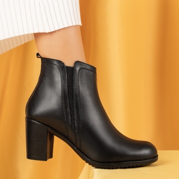 Botine dama cu toc gros negre din Piele naturala MOD05667, 3, modlet.ro