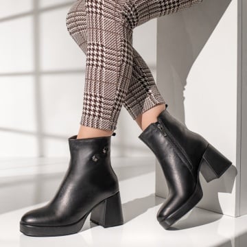 Botine dama cu toc gros negre din Piele naturala MOD10779, 1, modlet.ro