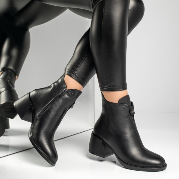 Botine dama cu toc gros negre din Piele naturala MOD12324, 4, modlet.ro