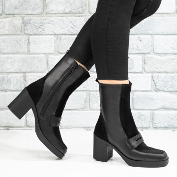Botine dama cu toc gros negre suede din Piele naturala MOD10688, 2, modlet.ro