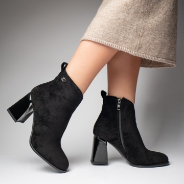 Botine dama cu toc gros negru suede MOD12389, 3, modlet.ro