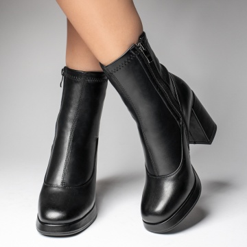 Botine dama cu toc gros si fermoar negre MOD12387, 3, modlet.ro