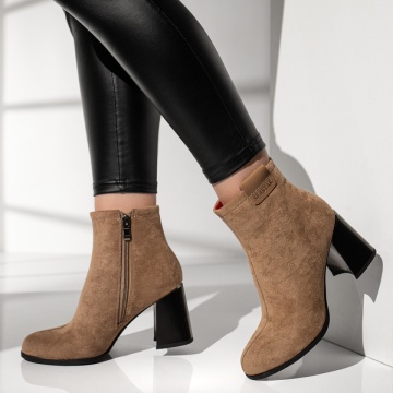 Botine dama cu toc khaki suede MOD12632, 3, modlet.ro