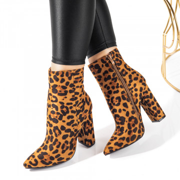 Botine dama cu toc maro cu print MOD10816, 3, modlet.ro