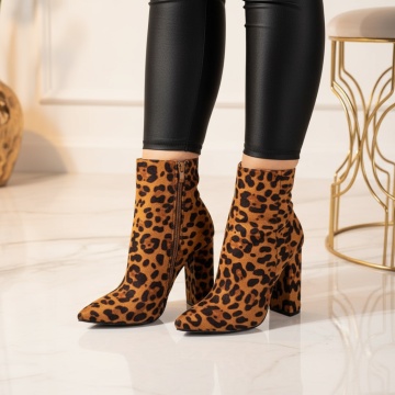 Botine dama cu toc maro cu print MOD10816, 3, modlet.ro