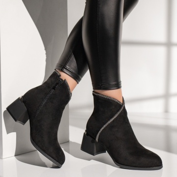 Botine dama cu toc mic negru suede MOD12407, 4, modlet.ro