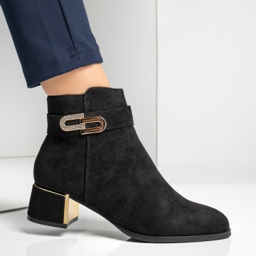 Botine dama cu toc si aplicatii cu pietre negru suede MOD12877, 4, modlet.ro