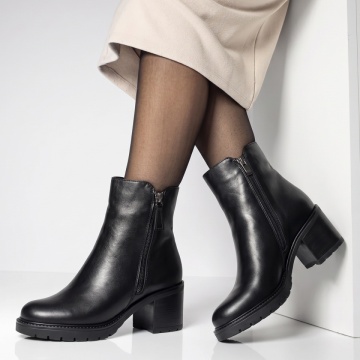 Botine dama cu toc si fermoar negre din Piele naturala BIA25, 2, modlet.ro