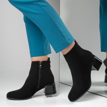 Botine dama cu toc si fermoar negru suede MOD12600, 2, modlet.ro