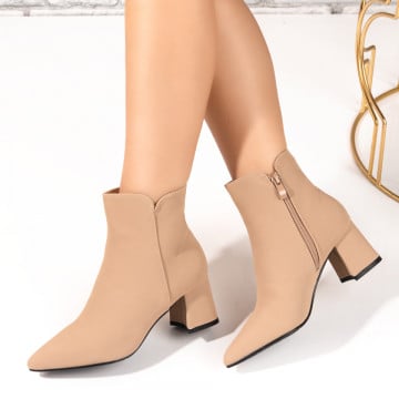 Botine dama cu varf ascutit bej suede ZEF10643, 1, zeforia.ro