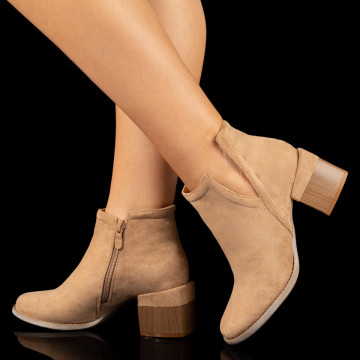 Botine dama khaki suede cu toc gros ZEF10383, 3, zeforia.ro