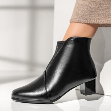 Botine dama negre cu toc mic si fermoar lateral MOD07333, 4, modlet.ro