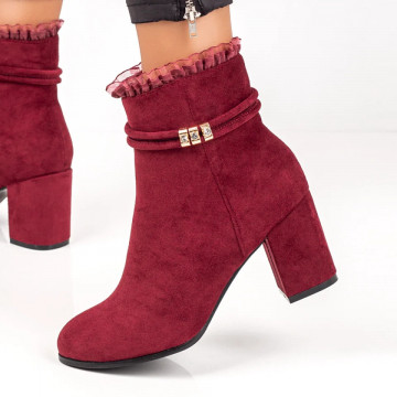 Botine dama suede rosii cu toc, fermoar si aplicatii MOD07090, 3, modlet.ro