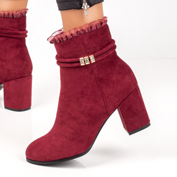Botine dama suede rosii cu toc, fermoar si aplicatii MOD07090, 1, modlet.ro