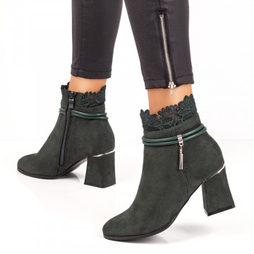 Botine verde suede cu dantela si fermoar MOD07138, 2, modlet.ro