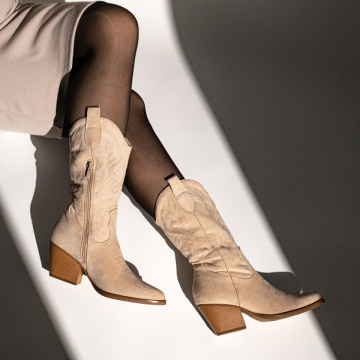 Ciocate dama cu toc si model cusut bej suede MOD12638, 3, modlet.ro
